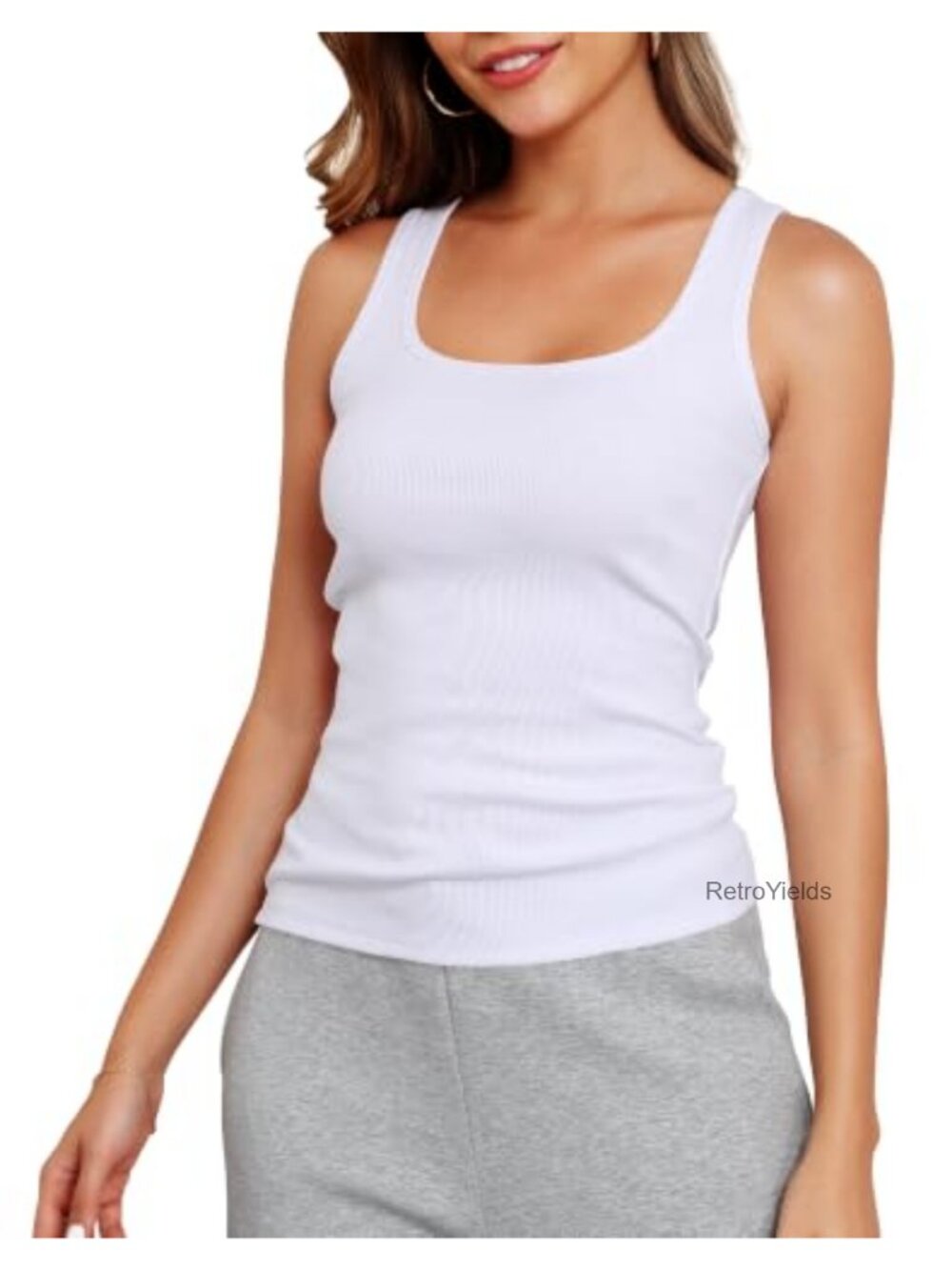 Artfish Women's Ribbed Scoop Neck Racerback Tank Top